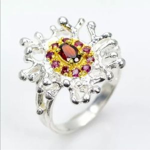Simply elegant garnet silver artisan ring size 9